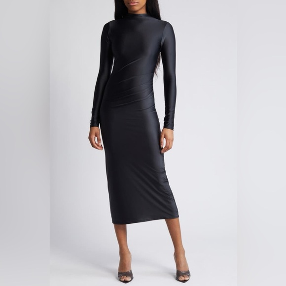 Good American SATIN SHINE FUNNEL NECK MIDI DRESS NWT SZ L - Picture 1 of 7